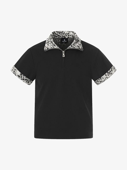 Polo-Shirt mit Leopardenmuster und halbem Reißverschluss