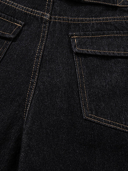 Dark Wash Jeans – Adjustable Waist Tabs Copper Hardware Classic Fit Denim