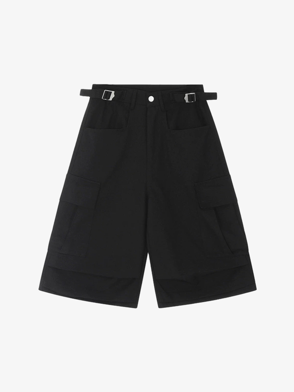 Urban Techwear Side Buckle Layered Hem Cargo Shorts 