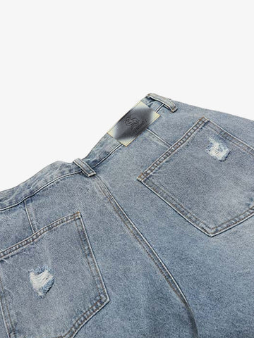 Distressed Light Wash Denim Jorts 