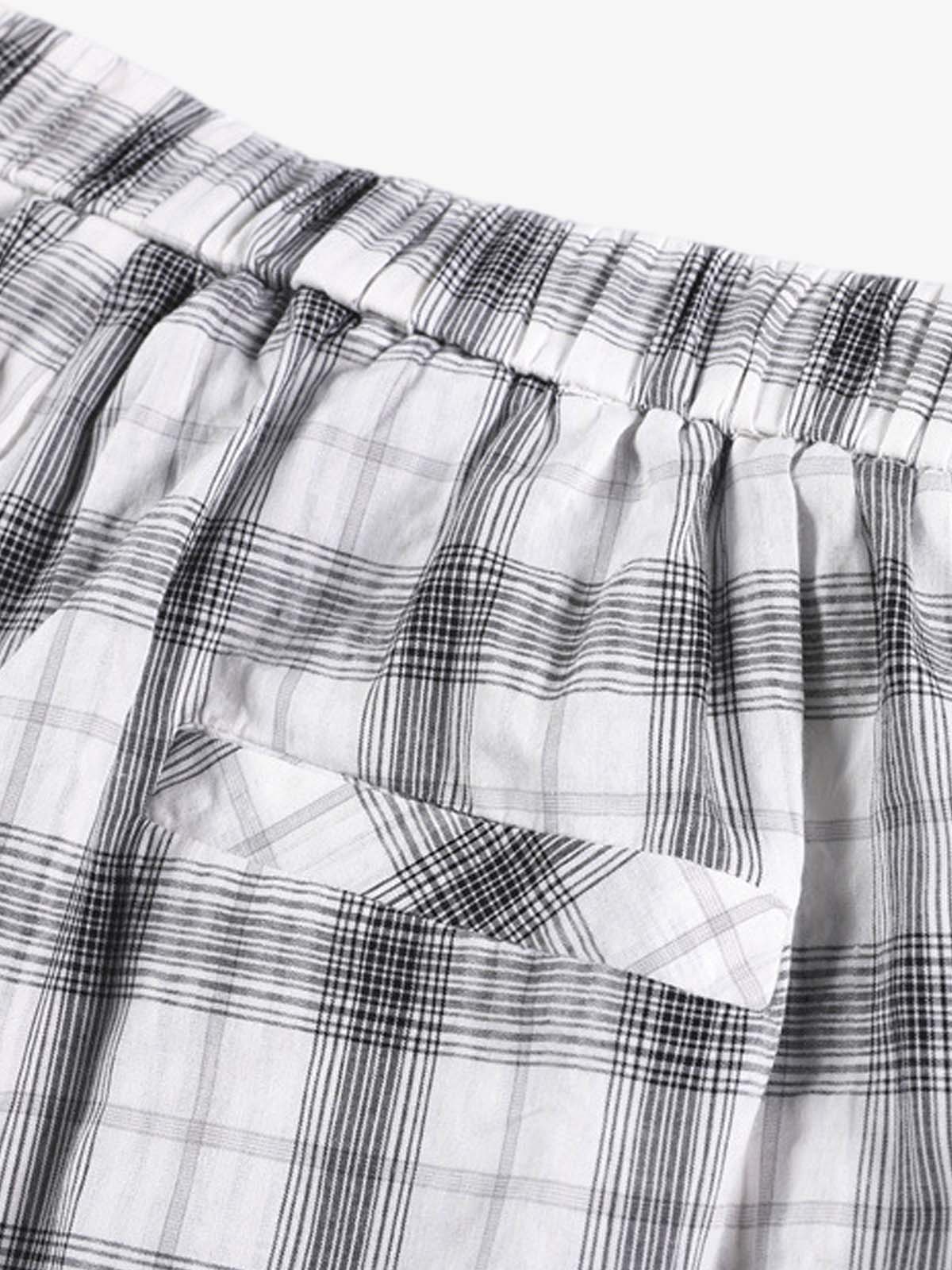Plaid Wide-Leg Pants with Button-Front Waistband – Cotton Blend Relaxed Fit Casual Trousers