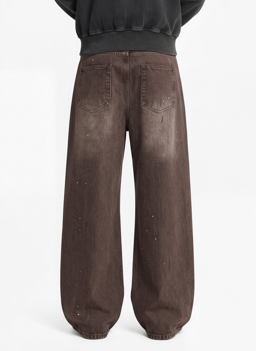 Retro Patchwork Washed Wide Leg Denim Jeans 