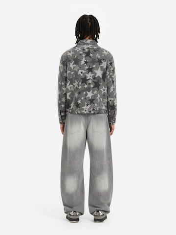 Retro Washed Distressed Curved Blade Wide-Leg Jeans 