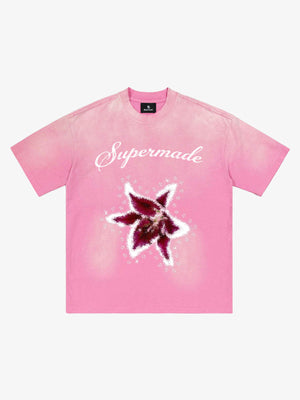 Washed Floral Star Print T-Shirt 