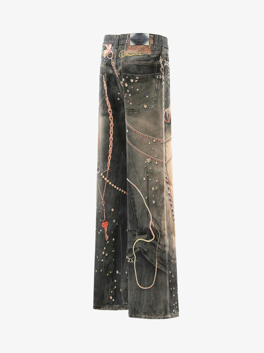 Jeans mit 3D-Schlüsselketten-Print