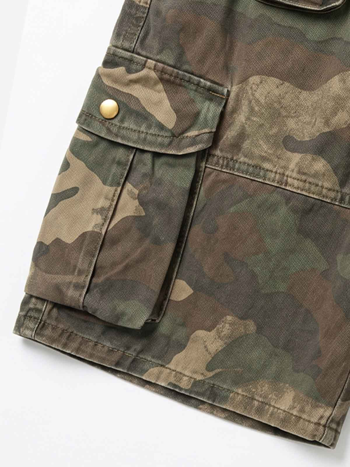 Distressed Camouflage Workwear Wide-leg Shorts