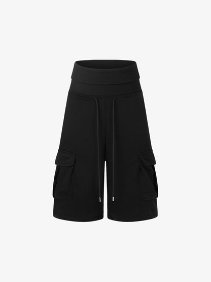 Fleece Cargo Shorts – High-Waisted Wide-Leg Loose Fit Streetwear Shorts