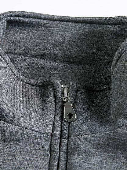 Panel Cut Stand Collar Zip Up Jacket 