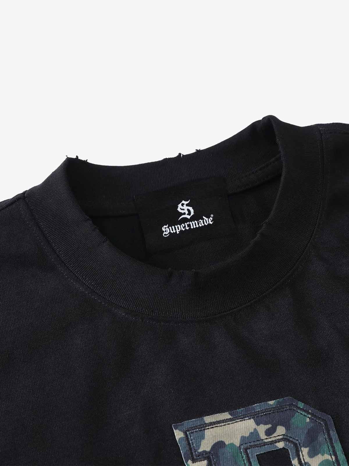 Camo Letter Patchwork Casual T-Shirt 