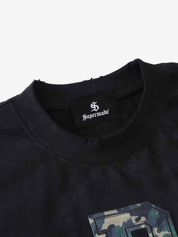 Camo Letter Patchwork Casual T-Shirt 