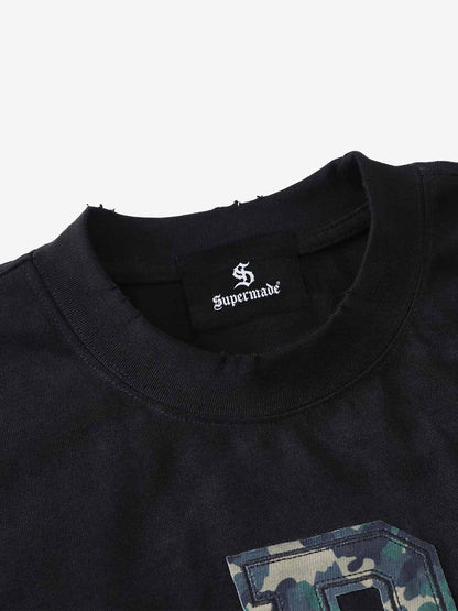 Camo Letter Patchwork Casual T-Shirt 