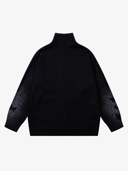 Street Dark Phantom Butterfly Stand-Collar Knit Cardigan Sweater 