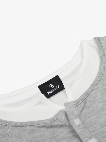 Layered Look Henley Slim Fit Short Sleeve T-Shirt 