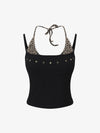 Leopardenmuster-Haltertop – Stretch-Baumwolle mit goldenen Ziernieten