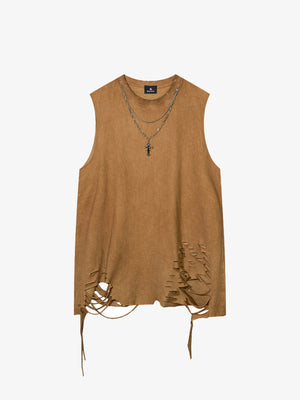 Street Ripped Vest with Detachable Necklace 