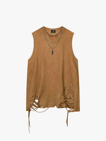 Street Ripped Vest with Detachable Necklace 