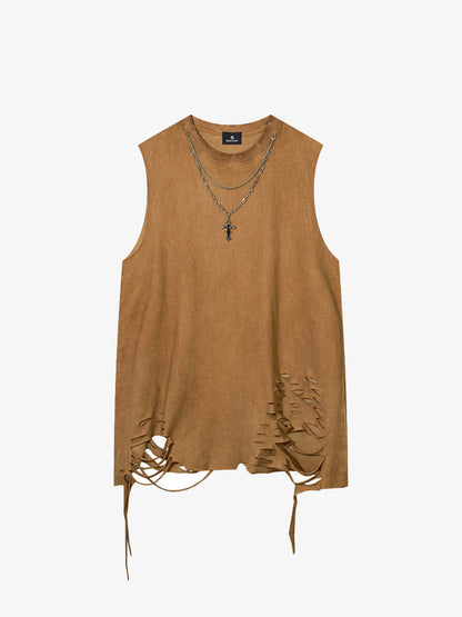 Street Ripped Vest with Detachable Necklace 