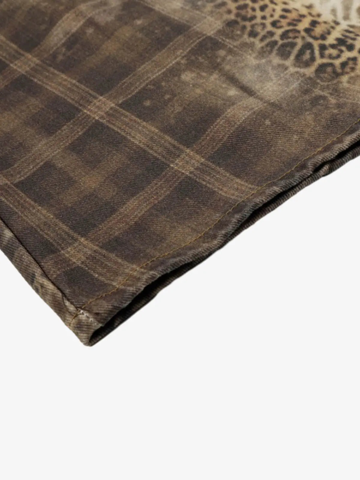 Plaid Leopard Print Cargo Barrel Jeans 