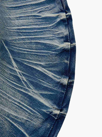 Vintage Distressed Button Fly Ruched Panel Flared Jeans 