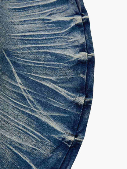 Vintage Distressed Button Fly Ruched Panel Flared Jeans 