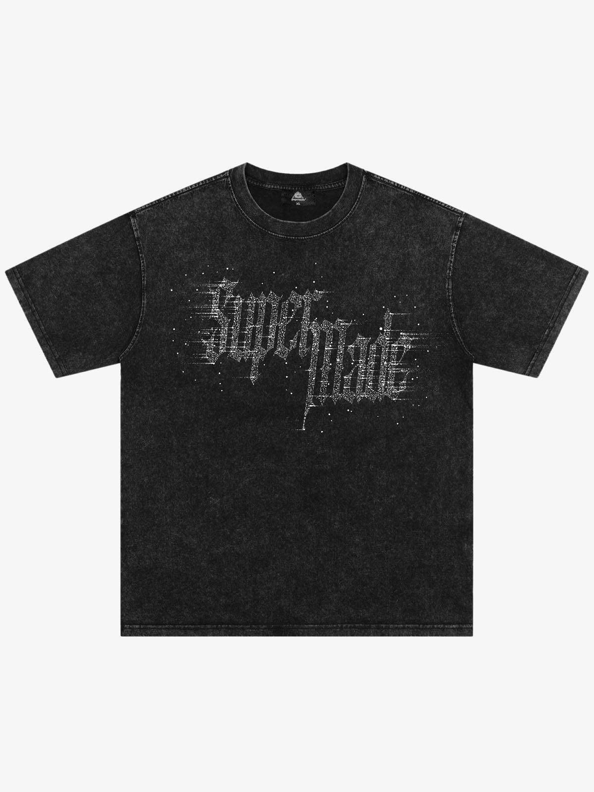 Washed Gothic Letter Imitation Diamond T-Shirt 