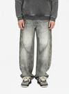Vintage Heavy Distressed Washed Barrel Jeans 