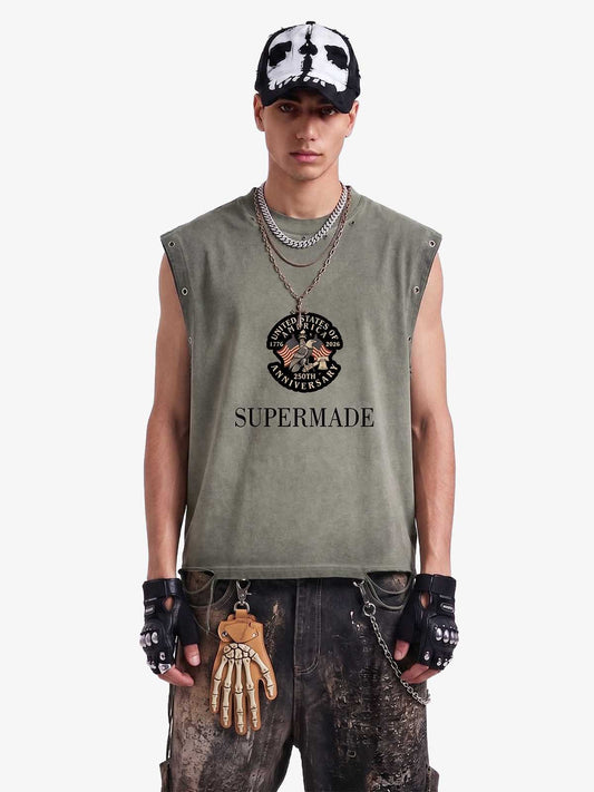 Ärmelloses T-Shirt mit Ösen an der Seite, gewaschen