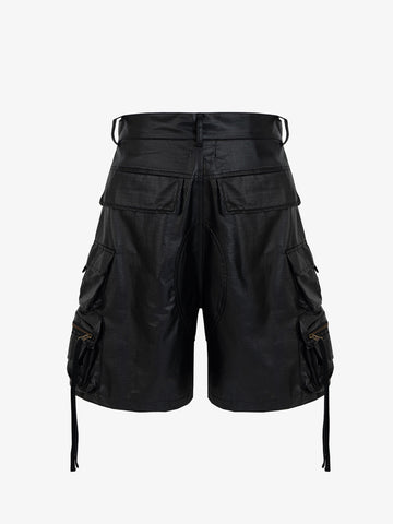Drawstring Faux Leather Cargo Shorts