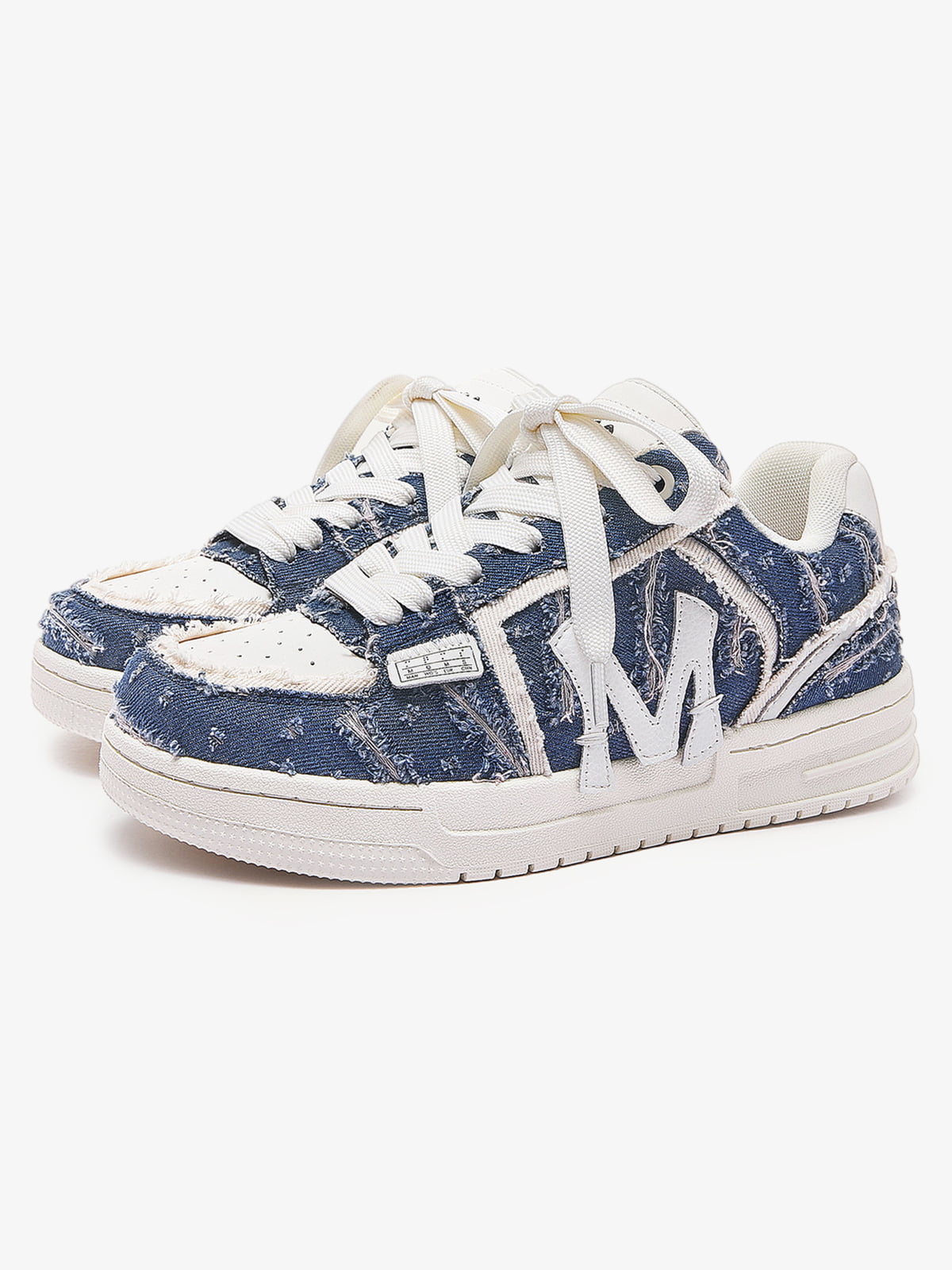 Street Distressed Denim Patchwork Sneakers 