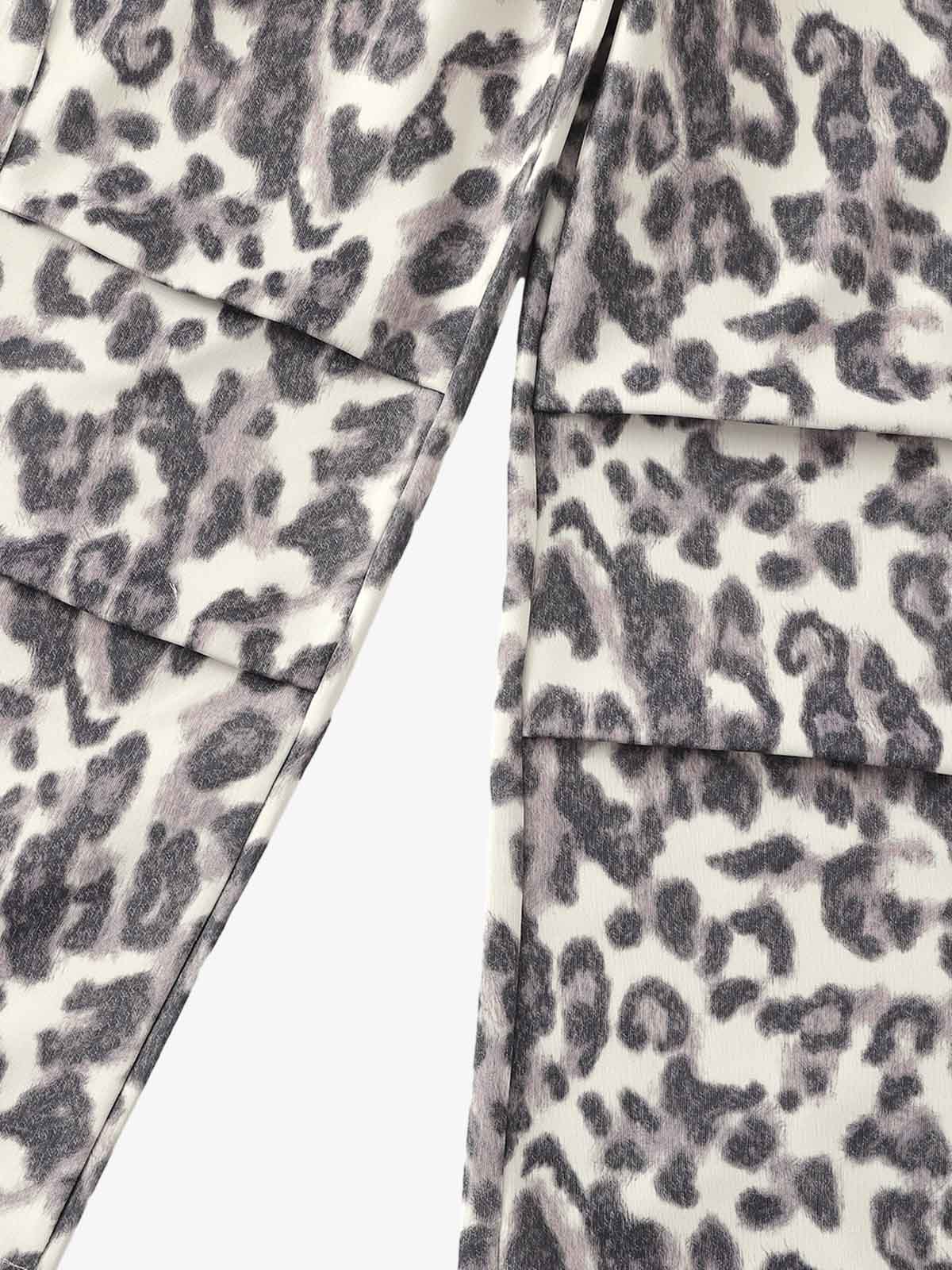 Leopard Print Pleated Drawstring Pants 