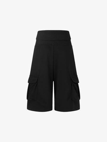 Fleece Cargo Shorts – High-Waisted Wide-Leg Loose Fit Streetwear Shorts