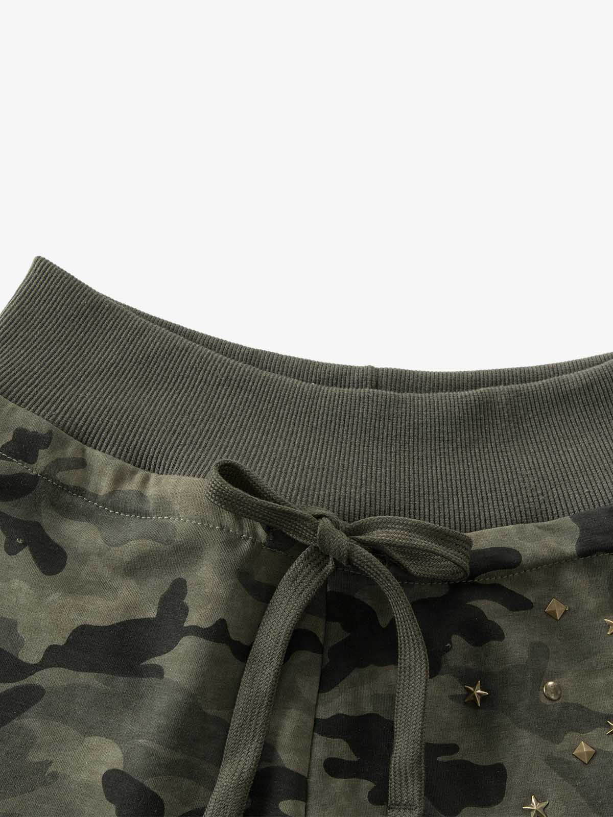 Camo Faux Fur Lounge Set – Gold Star Embellished Shorts & Tee Streetwear Set