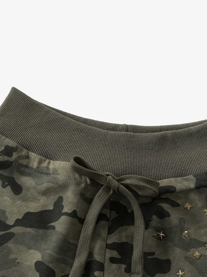 Camo Faux Fur Lounge Set – Gold Star Embellished Shorts & Tee Streetwear Set