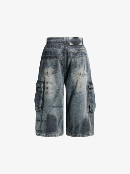 Grunge-Waschung Cargo-Denim-Shorts