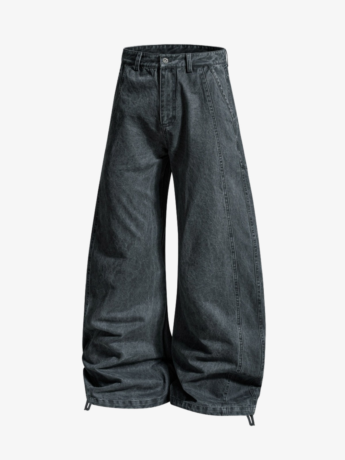 Drawstring Cuffs Curved Pleated Pants 