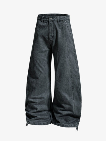 Drawstring Cuffs Curved Pleated Pants 