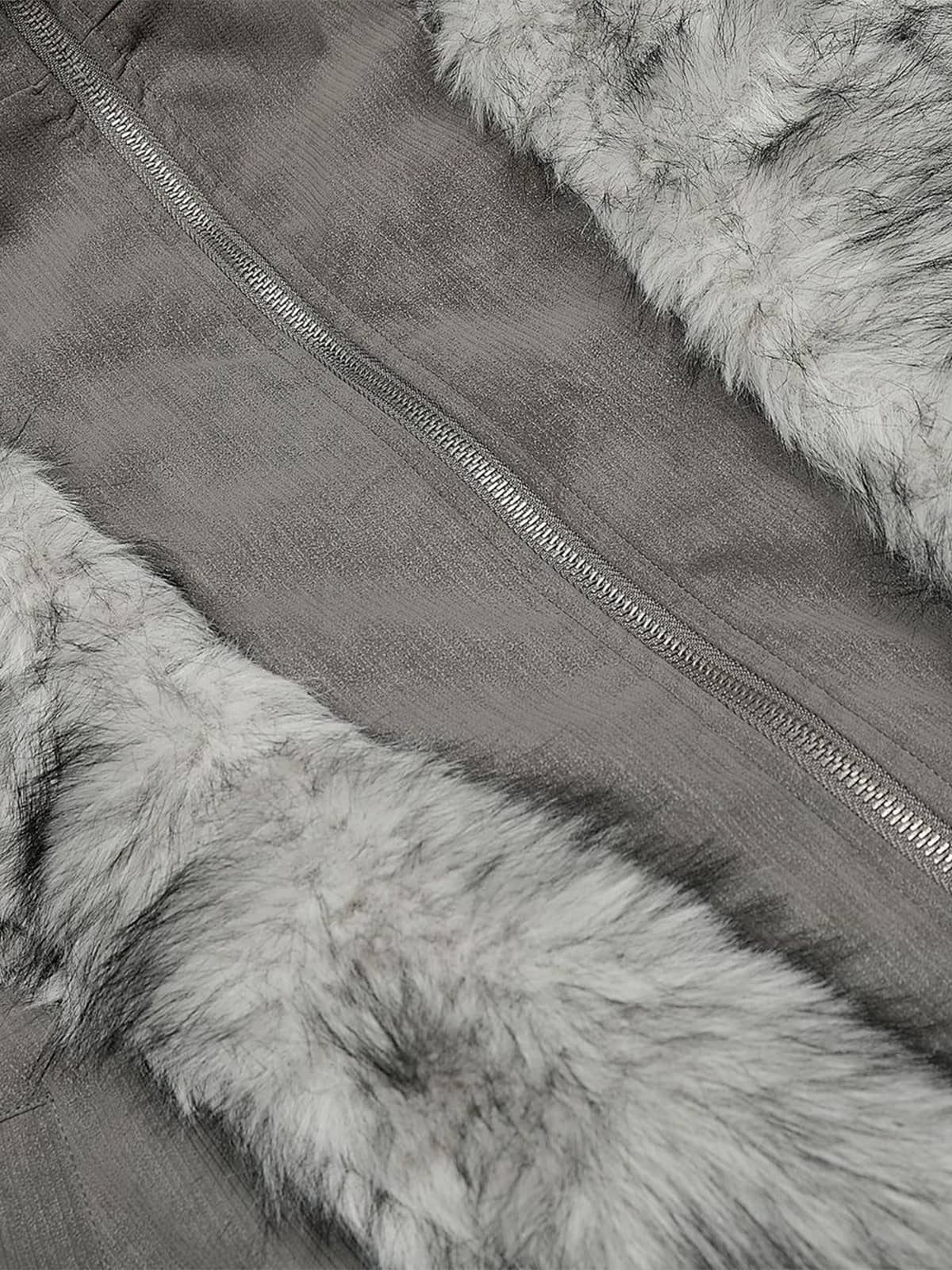 Vintage Dual-layer Collar Fleece-lined Zipper Jacket 