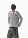 Retro Contrast Collar Embroidery Knit Sweater 