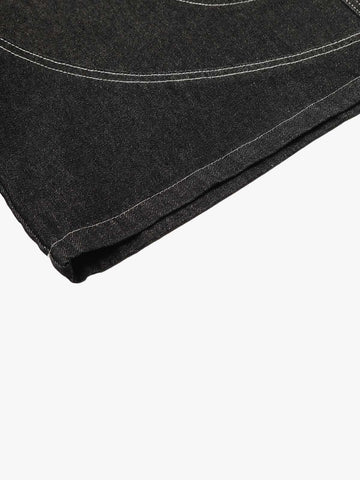 Contrast Stitching Flame Denim Shorts 