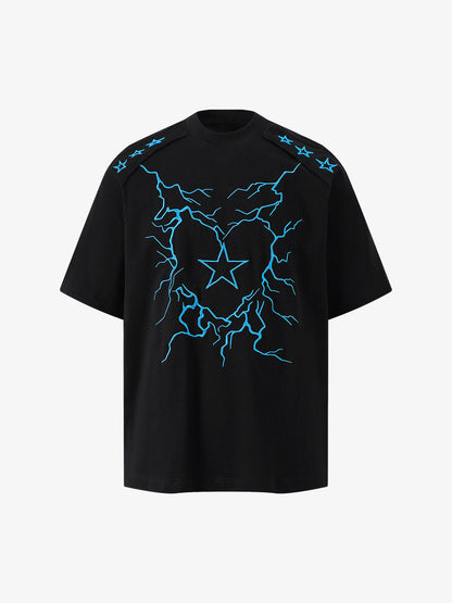Heavy Embroidery Lightning Heart Print T-Shirt 