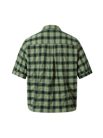 Plaid Applique Printed Short Sleeve Shirt - 2463 