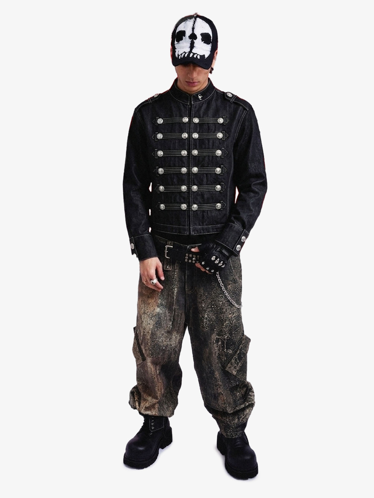 Vintage Militär-Jeansjacke mit silbernen Knöpfen