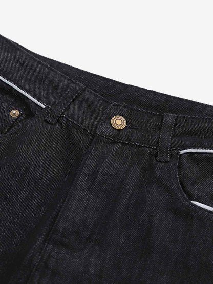Vintage Contrast Trim Dark Wash Jeans 