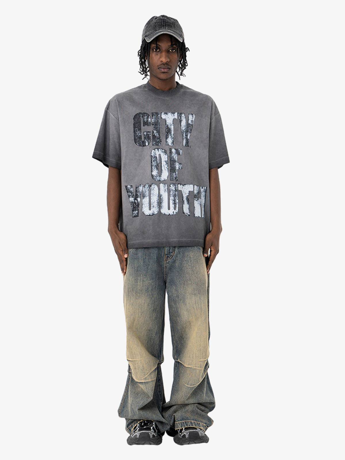 Vintage Gradient Spray Letter Print T-Shirt 