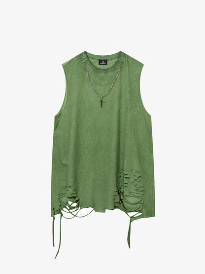 Street Ripped Vest with Detachable Necklace 