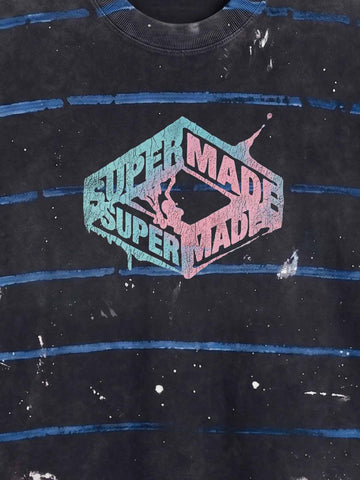 Vintage Washed Striped Paint Splatter Graphic T-Shirt