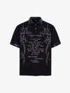 Gothic Text Print Leather Patchwork Polo T-Shirt 