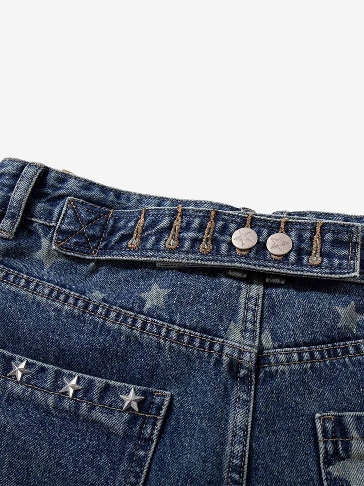 Star Embroidered Denim Shorts with Rivets