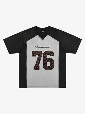 Leopard Print Mesh Football Jersey – Breathable Oversized Polyester Streetwear Tee