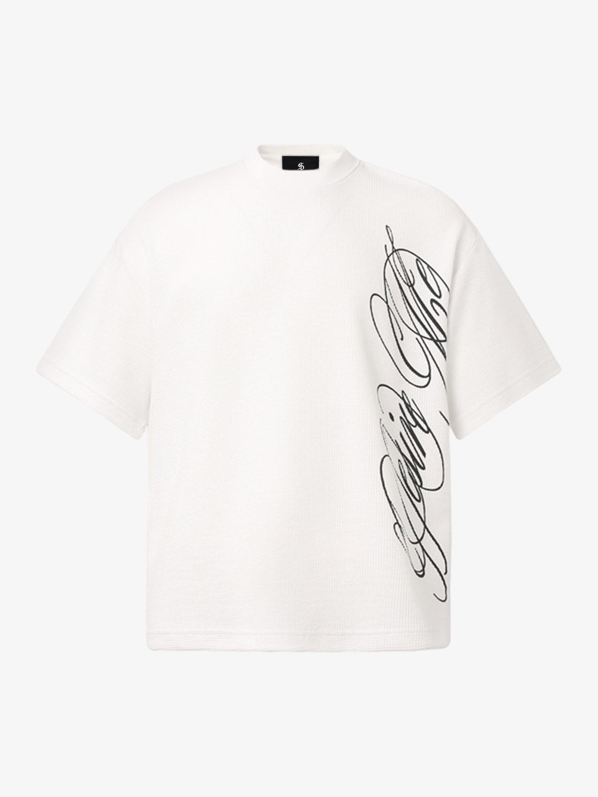 Waffelstrick-T-Shirt mit seitlichem Schriftzug